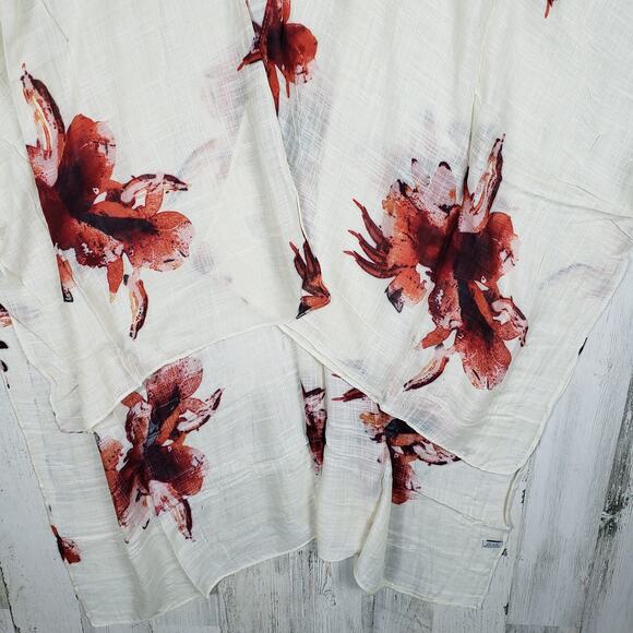 New White Ivory Floral Open Front Boho Flower Lightweight Kimono Womens One Size - Picture 5 of 11